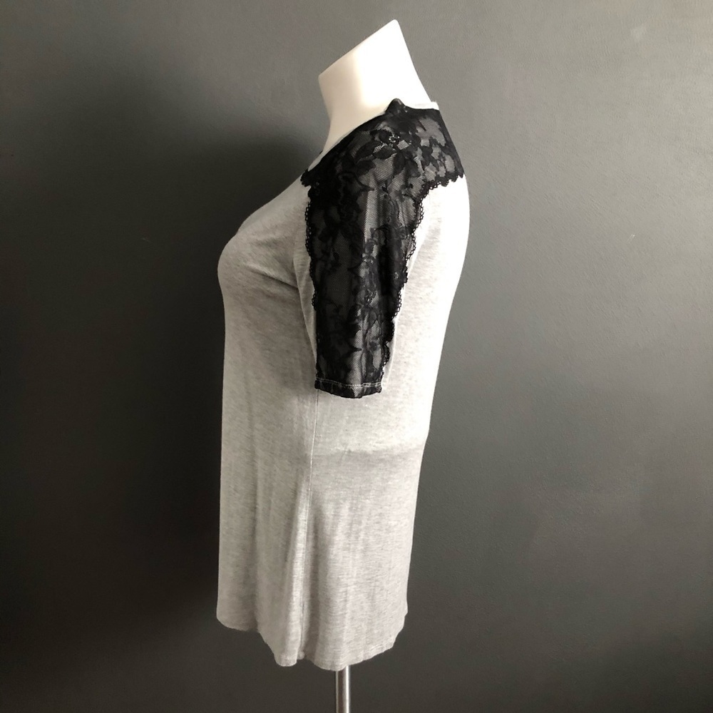 Ruff Hewn Gray Black Lace Sleeves Shirt L - Picture 3 of 6
